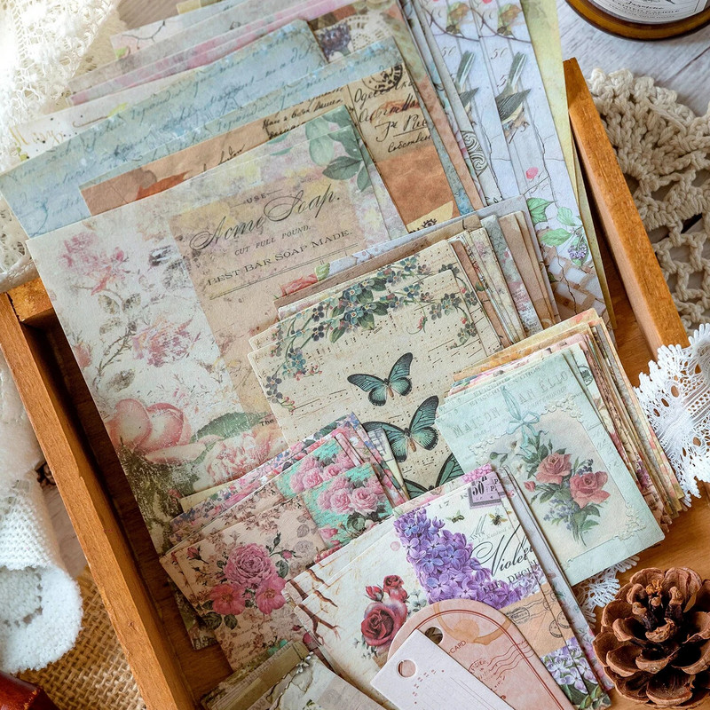 Journamm 100 tk/pakk Vintage Scrapbooking kerge paberikomplekt DIY rämpsajakirja kollaaž Kirjatarbed Taust Dekoratsioonimaterjalid Paber