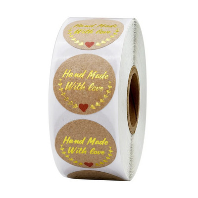 50gb "Handmade With Love" Kraftpapīra uzlīmes 25mm Apaļas Līmējošas Uzlīmes Cepšanai kāzu dekorēšanai ballītes dekorēšanai Uzlīme