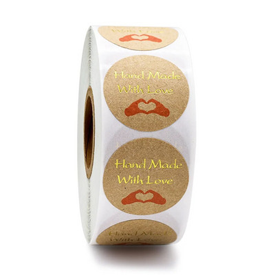 50gb "Handmade With Love" Kraftpapīra uzlīmes 25mm Apaļas Līmējošas Uzlīmes Cepšanai kāzu dekorēšanai ballītes dekorēšanai Uzlīme
