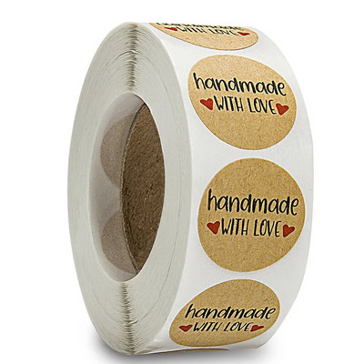 50gb "Handmade With Love" Kraftpapīra uzlīmes 25mm Apaļas Līmējošas Uzlīmes Cepšanai kāzu dekorēšanai ballītes dekorēšanai Uzlīme