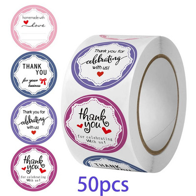 50–500 gab. 2,5 cm Maza pateicības uzlīme zīmogu etiķetēm Apaļas ziedu daudzkrāsu uzlīmes roku darbs Piedāvājums kancelejas preces