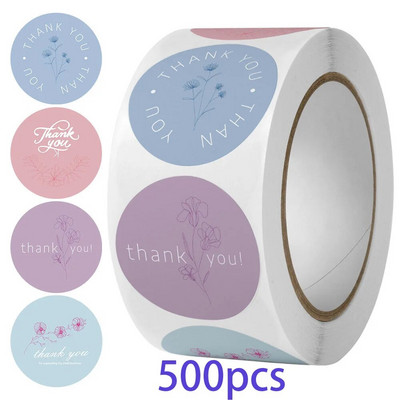 50–500 gab. 2,5 cm Maza pateicības uzlīme zīmogu etiķetēm Apaļas ziedu daudzkrāsu uzlīmes roku darbs Piedāvājums kancelejas preces