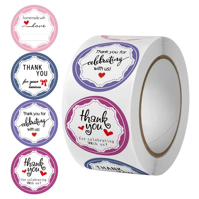 50–500 gab. 2,5 cm Maza pateicības uzlīme zīmogu etiķetēm Apaļas ziedu daudzkrāsu uzlīmes roku darbs Piedāvājums kancelejas preces