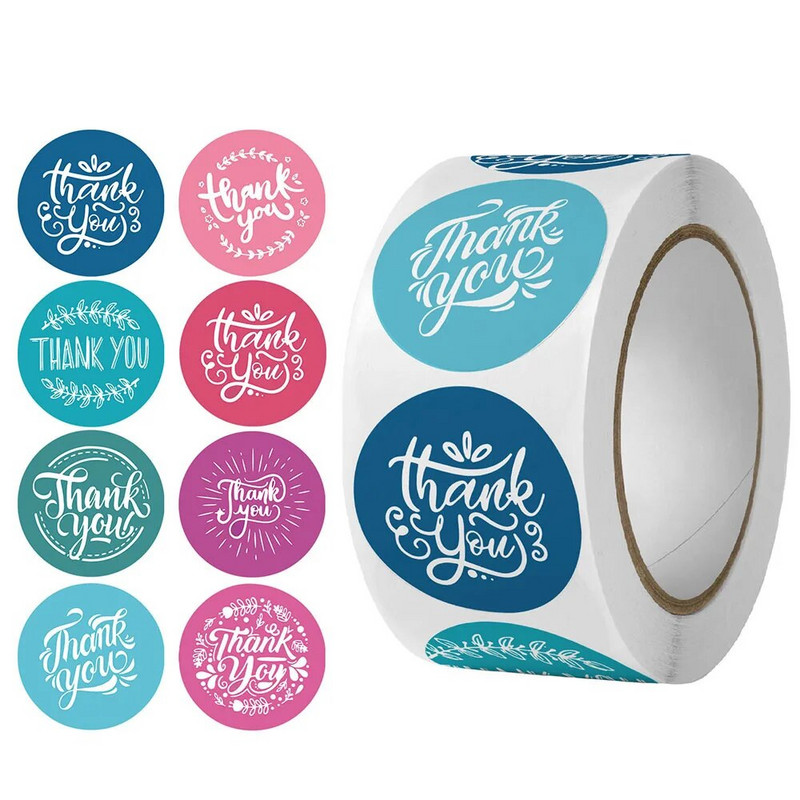 50–500 gab. 2,5 cm Maza pateicības uzlīme zīmogu etiķetēm Apaļas ziedu daudzkrāsu uzlīmes roku darbs Piedāvājums kancelejas preces
