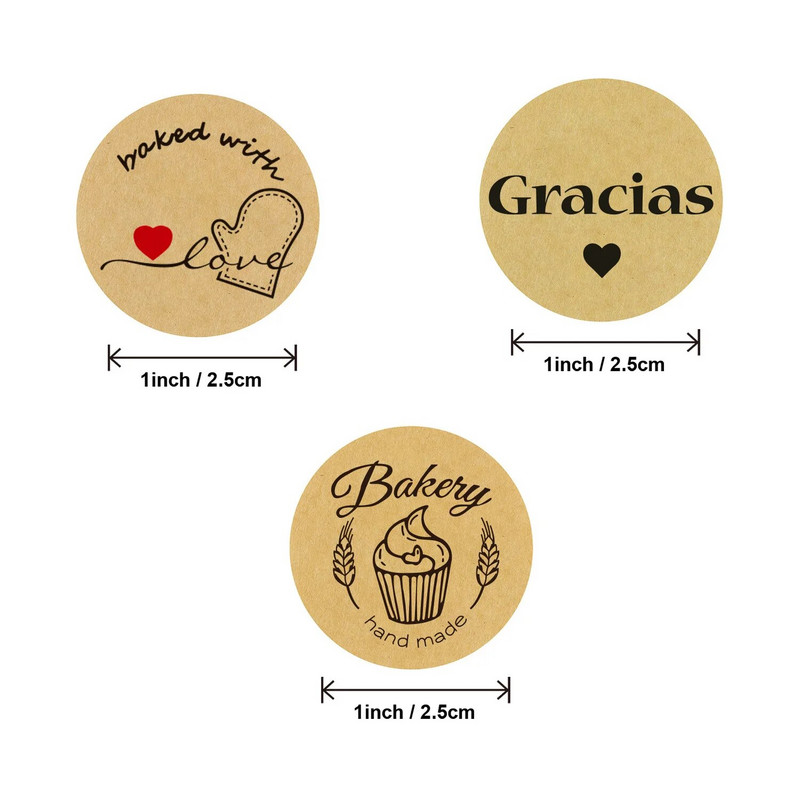 100-500 tk. Sildid Kleebised pitsatile Sildid Käsitsi valmistatud kleebis Ümmargune kraft, mis on küpsetatud armastusega Äri tänukleebised