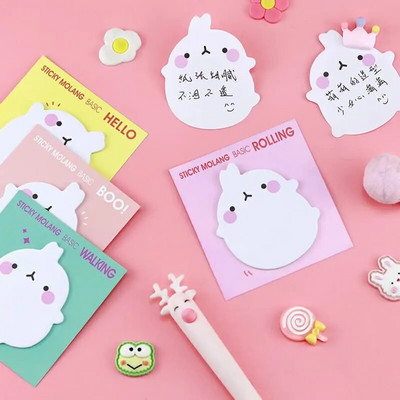 1 брой Lytwtw`s Adhesive Molang Kawaii Cute Rabbit Sticky Notes Notepad Memo Pad Офис Училищни пособия Стикер за канцеларски материали