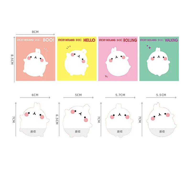 1-osaline Lytwtw kleebis Molang Kawaii armas jänes kleepuvad märkmed Märkmiku märkmik Kontoritarvete kirjatarvete kleebis