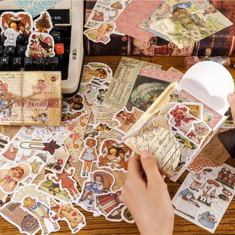 60 tk/1 partii Kawaii kirjatarvete kleebised Retro-mälutubade sari Rämpsajakirjade päevik Dekoratiivsed mobiilikleebised Scrapbooking DIY