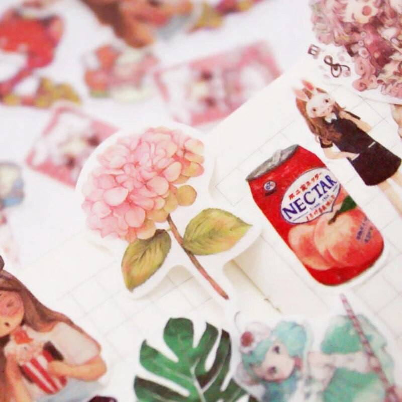 1 paket slatkih romantičnih naljepnica Mačka iz crtanog filma Mala naljepnica Oslikani akvarelom Dnevnik Fotografija Ukrasne naljepnice za papir