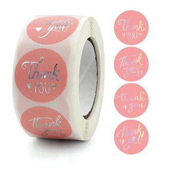 100-500 τεμ. 1 ιντσών Ροζ Λευκό Ευχαριστώ Αυτοκόλλητα Ρολό για Φεστιβάλ Γάμου Φάκελου Επαγγελματικό Κουτί κοσμημάτων Χαρτικά Σφραγίδα