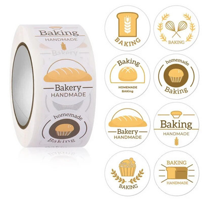 100–500 TK ümmarguse multifilmi mustriga "Käsitsi küpsetatud" kleebis pühadepeo kingituse kaunistuse kleebis kooki magustoidu leiva sildi kleebis