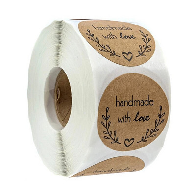 100-500 τμχ Χειροποίητο αυτοκόλλητο με αγάπη Στρογγυλό χαρτί Kraft Αυτοκόλλητες ετικέτες ψησίματος Διακόσμηση γάμου Διακόσμηση πάρτι
