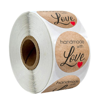 100-500 τμχ Χειροποίητο αυτοκόλλητο με αγάπη Στρογγυλό χαρτί Kraft Αυτοκόλλητες ετικέτες ψησίματος Διακόσμηση γάμου Διακόσμηση πάρτι