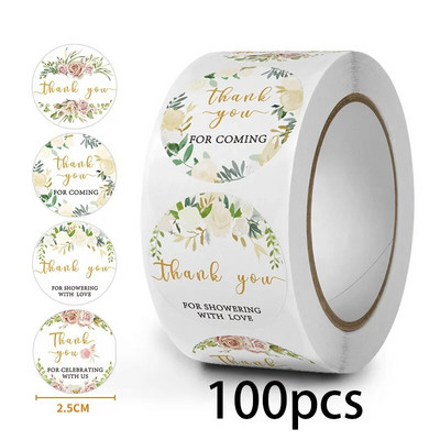 100-500 tk. 5 stiilis tänukleebis pitsatettidele Ümmargused lillelised mitmevärvilised etiketid kleebis Käsitsi valmistatud pakkumise kirjatarvete kleebis