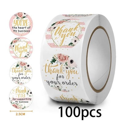 100-500 tk. 5 stiilis tänukleebis pitsatettidele Ümmargused lillelised mitmevärvilised etiketid kleebis Käsitsi valmistatud pakkumise kirjatarvete kleebis