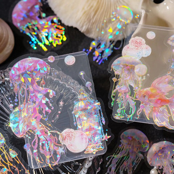 Journamm 20 τεμ./συσκευασία Twinkle Jellyfish Αυτοκόλλητα Laser Silver Collage Junk Journal DIY Srapbooking PET Aesthetics Decor Stickers