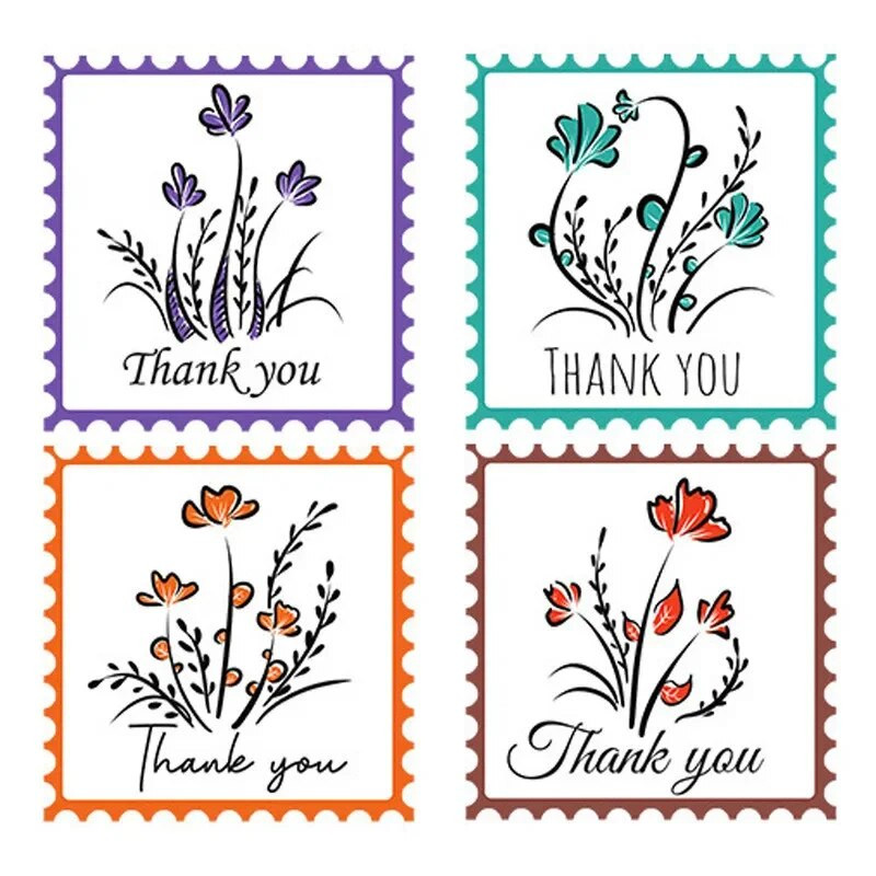 500 tk Ruudukujulised lainelised lilled Aitäh kleebis Festival Pulma sünnipäevapeok Kingituse kaunistus Ümbrikupitseri Pulga Küpsetuskleebis