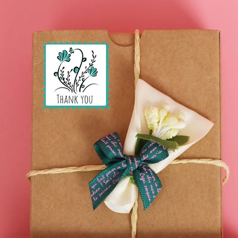 500 tk Ruudukujulised lainelised lilled Aitäh kleebis Festival Pulma sünnipäevapeok Kingituse kaunistus Ümbrikupitseri Pulga Küpsetuskleebis