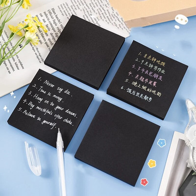 1 брой Lytwtw`s Black Adhesive Sticky Notes Notepad Memo Pad Офис Училищни пособия Канцеларски материали Бележник Стикер Декорация