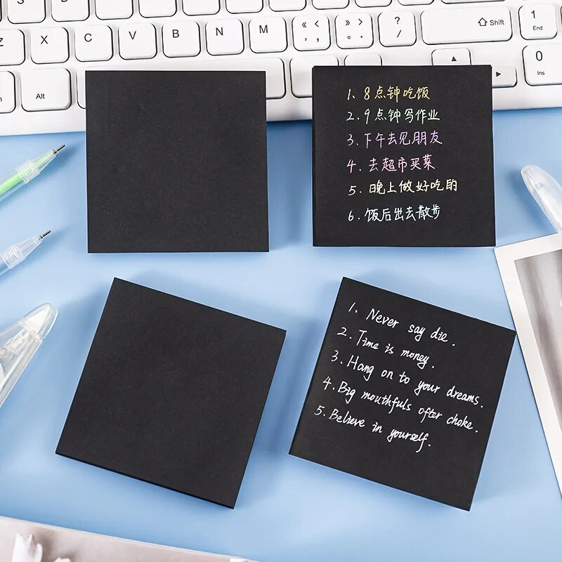 1 τεμάχιο Lytwtw`s Black Adhesive Sticky Notes Σημειωματάριο Σημειωματάριο Σχολικά προμήθειες γραφείου Χαρτικά Διακοσμητικό αυτοκόλλητο σημειωματάριο