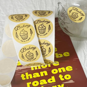 50-500 τμχ Στρογγυλό Kraft Baked With Love Αυτοκόλλητο Πακέτο DIY Scrapbooking Χειροποίητο με σφραγίδα αγάπης Ετικέτες Χαριτωμένα vintage αυτοκόλλητα