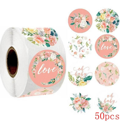 50–500 tk 1`` paberist käsitsi valmistatud kleebised Ümmargused lillelised tänukleebised küpsetamiseks ümbriku äripitseri etikettide kleebis