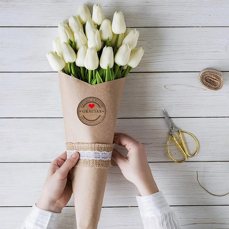 500 tk rull Hispaania Gracias Kraft Seal kleebis Prantsuse Aitäh Fait Main Avec Amour DIY Paberi etikett Kleebis Kingitus