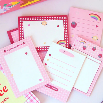 MINKYS 50 листа Kawaii Pink Strawberry Memo Notes Paper To Do List Journal Paperlaria DIY Material Училищни канцеларски материали