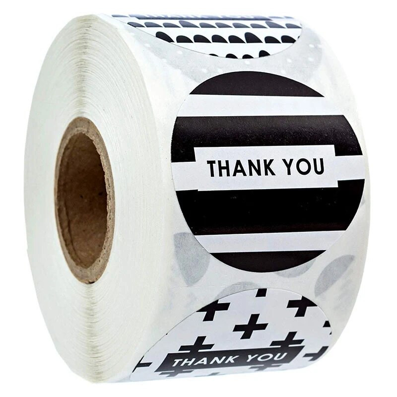 100 – 500 ks čiernobielych nálepiek s poďakovaním pre malé firmy, pečať, etikety, ručne vyrobené etikety, 8 vzorov, nálepky na papierenské potreby