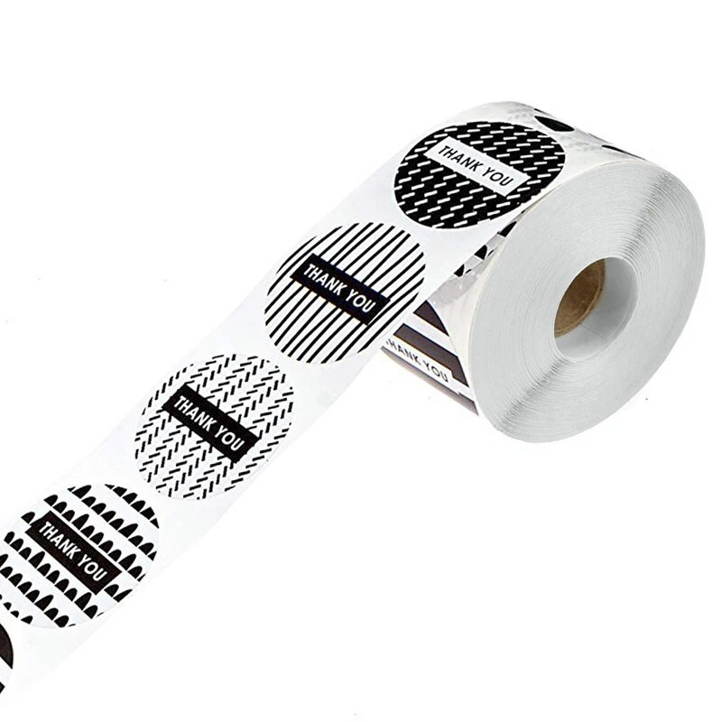 100 – 500 ks čiernobielych nálepiek s poďakovaním pre malé firmy, pečať, etikety, ručne vyrobené etikety, 8 vzorov, nálepky na papierenské potreby