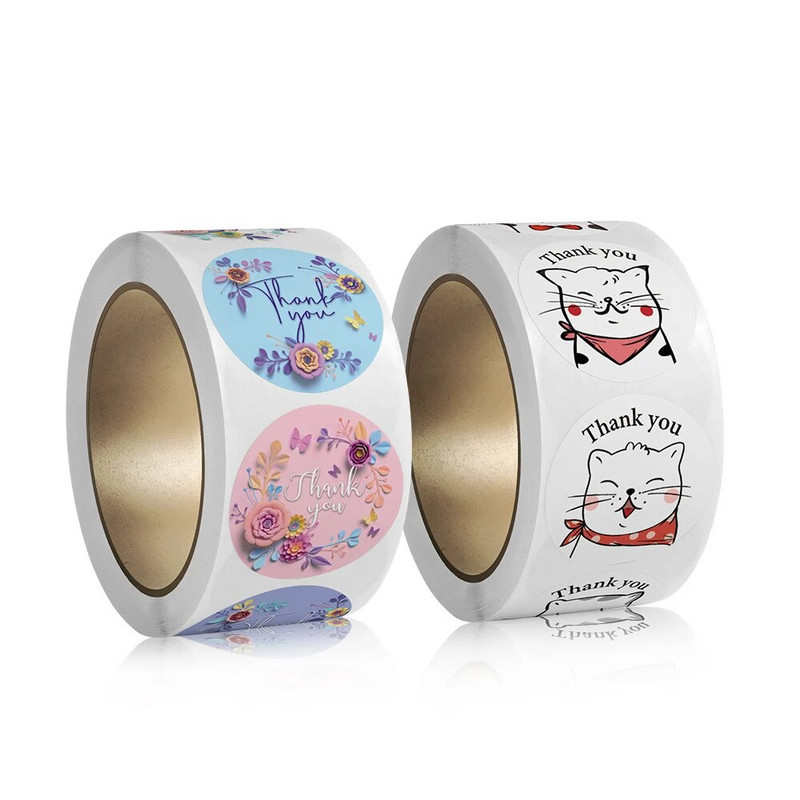 100-500Pcs 2023 Νέο ευχαριστήριο αυτοκόλλητο για ετικέτες σφραγίδων Στρογγυλές λουλουδένιες ετικέτες πολλαπλών χρωμάτων Επαγγελματικά χειροποίητα αυτοκόλλητα χαρτικά