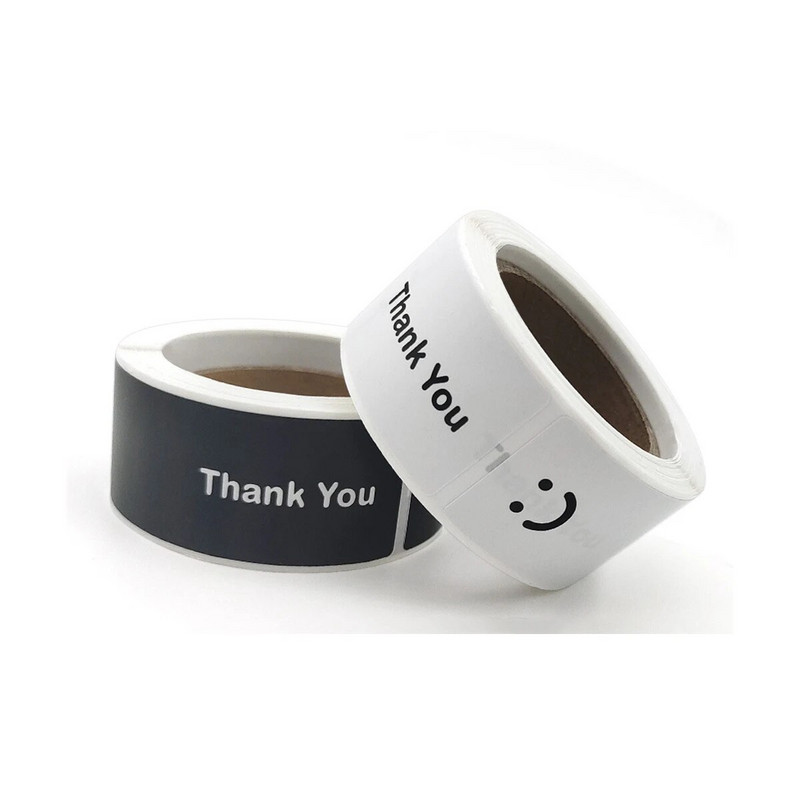 120 τεμ/ρολό Χαμογελαστό πρόσωπο Ασπρόμαυρο Ευχαριστώ Ορθογώνια αυτοκόλλητο σφραγίδα Αυτοκόλλητο δώρου για Ετικέτα διακόσμησης σπιτικής συσκευασίας