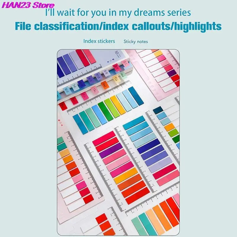 200 lehte värviline PET veekindel kleepmärkmed Registrikaardid Kirjutatavad failikaardid Lipud Lehekülje markerid Sildid Kooli kontoritarbed