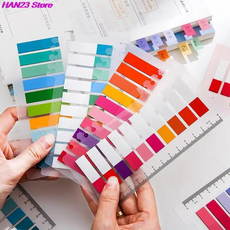 200 lehte värviline PET veekindel kleepmärkmed Registrikaardid Kirjutatavad failikaardid Lipud Lehekülje markerid Sildid Kooli kontoritarbed