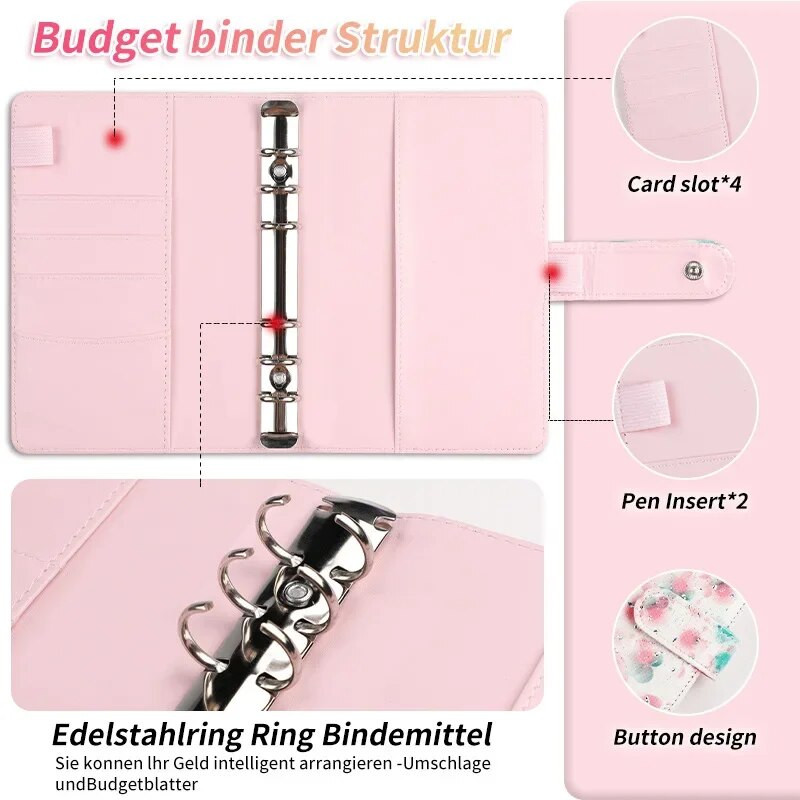 A6 PU nahast lillede eelarveplaneerija 2024 sularahaümbriku säästuarvete päevik Päevakorra plaanija lahtiste lehtedega märkmikuköitja paberkaas