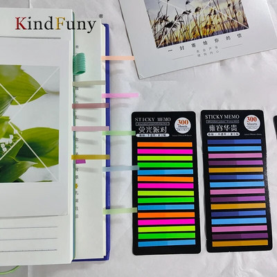 KindFuny Rainbow hosszú indexmatricák Post It300 lap Fluoreszkáló vízálló színes jegyzet Félig átlátszó cetlik