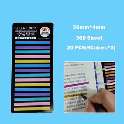 „KindFuny Rainbow Long Index“ lipdukai „Post It300“ lakštai, fluorescenciniai vandeniui atsparūs spalvoti užrašai, pusiau skaidrūs lipnūs lapeliai