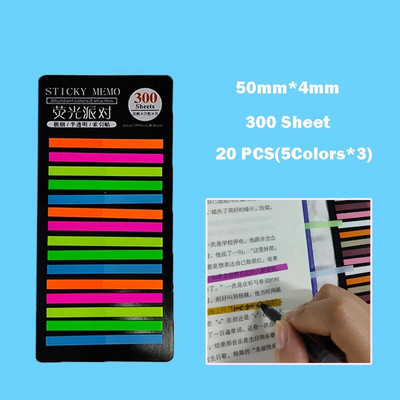 „KindFuny Rainbow Long Index“ lipdukai „Post It300“ lakštai, fluorescenciniai vandeniui atsparūs spalvoti užrašai, pusiau skaidrūs lipnūs lapeliai