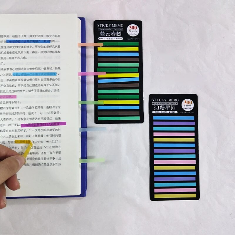 „KindFuny Rainbow Long Index“ lipdukai „Post It300“ lakštai, fluorescenciniai vandeniui atsparūs spalvoti užrašai, pusiau skaidrūs lipnūs lapeliai