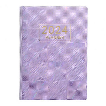 A7 2024 English Planner Faux Leather Hardcover 120 Pages Paper Proof Ink Mini Journal Dairy Pocket Notebook Student Supplies