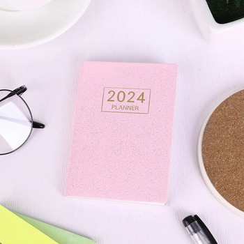 A7 2024 английски планер с кожени твърди корици, 120 страници, хартиен мини дневник, джобен бележник за млечни продукти, ученически офис