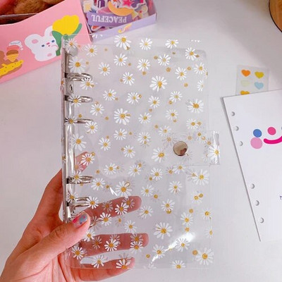 A5 A6 Loominguline armas läbipaistev 6 sõrmus, värviline lahtiste lehtedega käsiraamat Õpilase märkmik Sõrmusköitja Kawaii koolitarbed