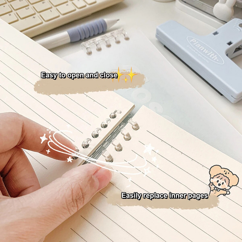 A5/B5 köitja märkmik, lahtised lehed, 60 lehte, joon kingitustega Kawaii Korea kirjatarbed Koolitarbed Märkmikud Õpilased kirjutavad