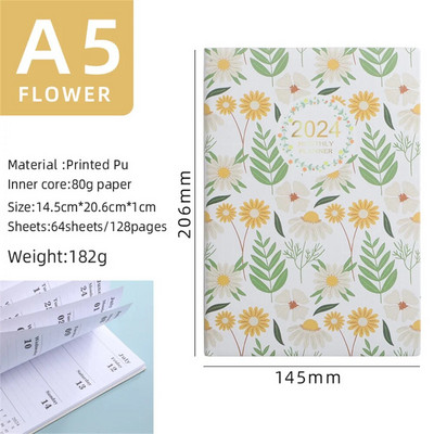 Isiklik korraldaja päevakava nädala kalender 2024 päeviku planeerija 365 päeva plaanija A6 A5 päevakava planeerija