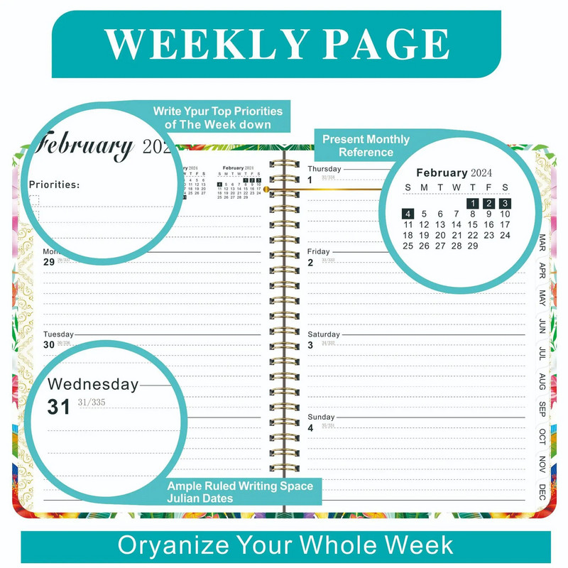 2024 A5 Planner Märkmiku päevik Nädala planeerija Päevakava Eesmärk Harjumus Ajakava Ajakiri Märkmikud Kirjatarbed Kontoritarbed