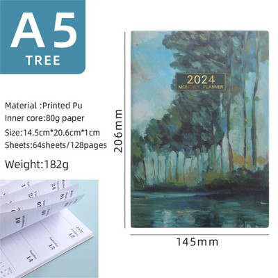 Σημειωματάριο Σημειωματάριο 64 Φύλλων Σημειωματάριου A5 2024 Σημειωματάριο Σχεδιασμού ατζέντας Ημερήσιο εβδομαδιαίο μηνιαίο πρόγραμμα προγραμματισμού Σημειωματάριο