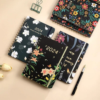 Дневник Weekly Planner A5 Coil Notebook English Agenda 2024 Sketchbook Тетрадки Подложки за писане Офис Училищни пособия