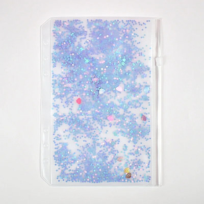 A5 A6 Trblietavý flitrovaný zakladač s vnútorným vreckom, roztomilý 6-dierkový zipsový obal na voľné listy, kawaii zápisník, diár, vnútorné úložné puzdro