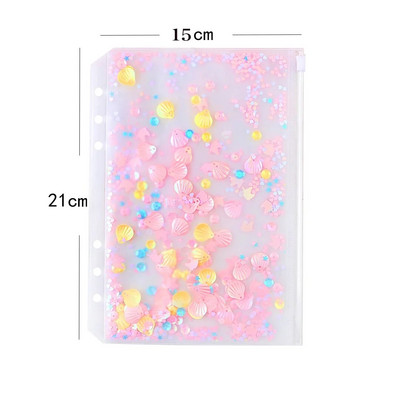 A5 A6 Trblietavý flitrovaný zakladač s vnútorným vreckom, roztomilý 6-dierkový zipsový obal na voľné listy, kawaii zápisník, diár, vnútorné úložné puzdro