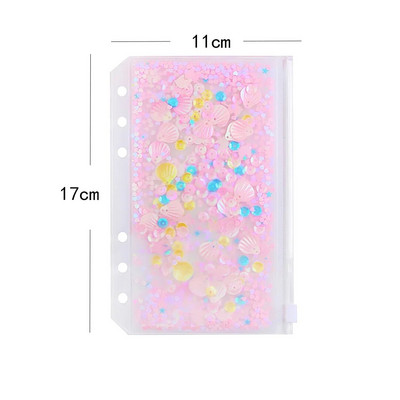 A5 A6 Trblietavý flitrovaný zakladač s vnútorným vreckom, roztomilý 6-dierkový zipsový obal na voľné listy, kawaii zápisník, diár, vnútorné úložné puzdro